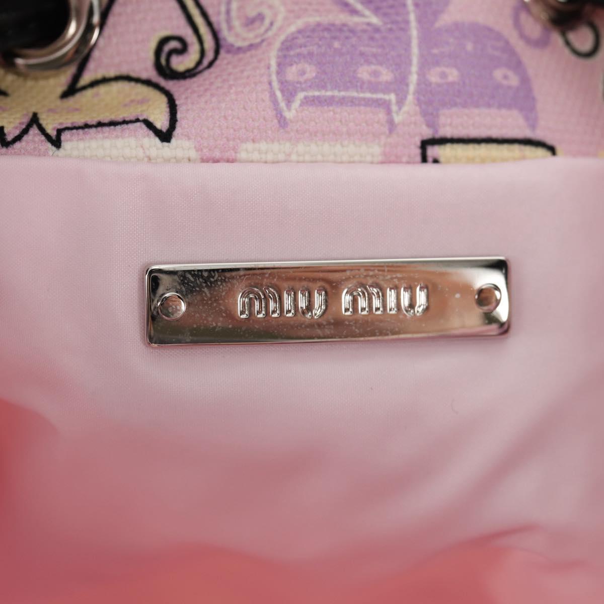 Miu Miu CANAPA CATS Pouch Canvas Pink Silver Auth sw1573M