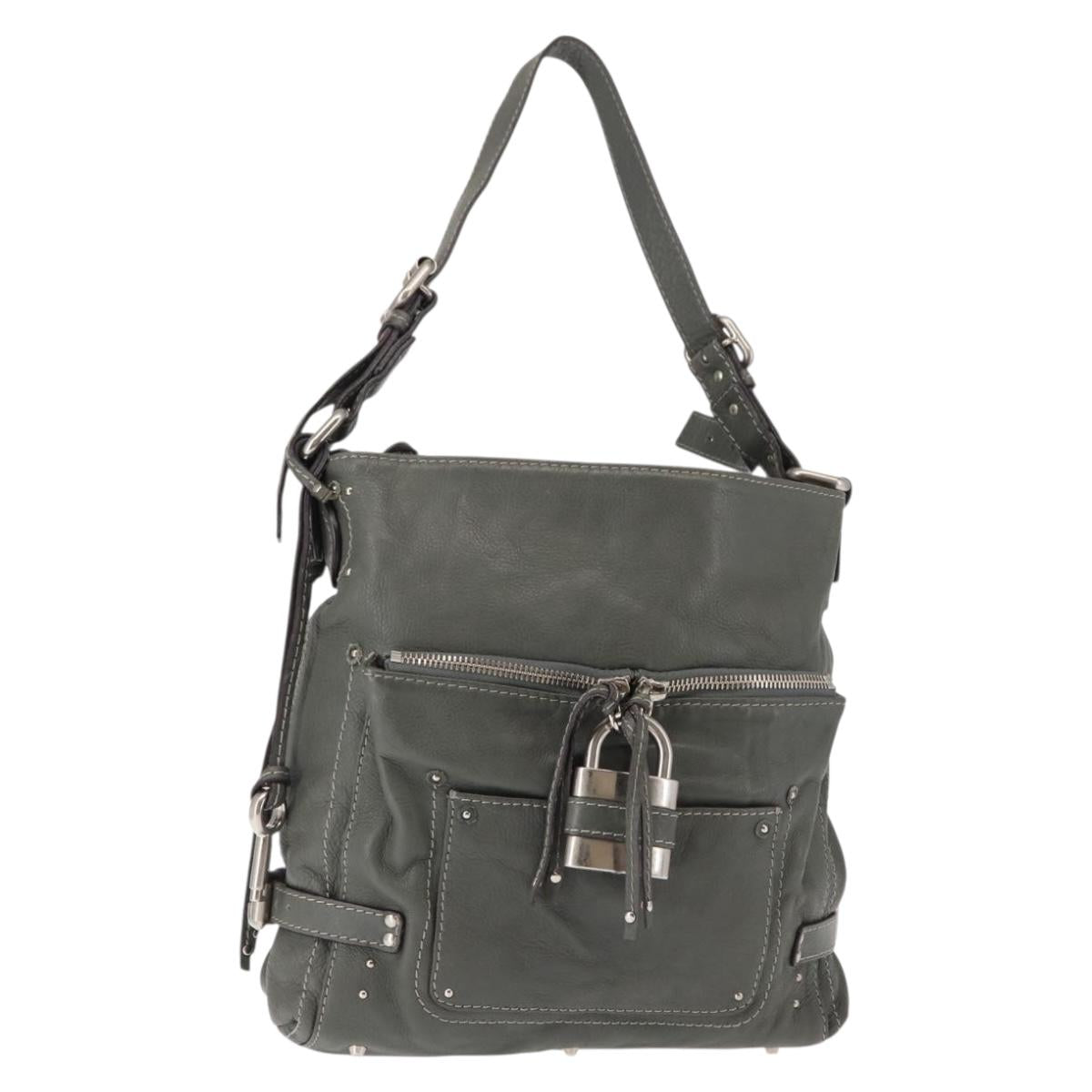 Chloe Paddington Shoulder Bag Leather Gray Auth sw1574