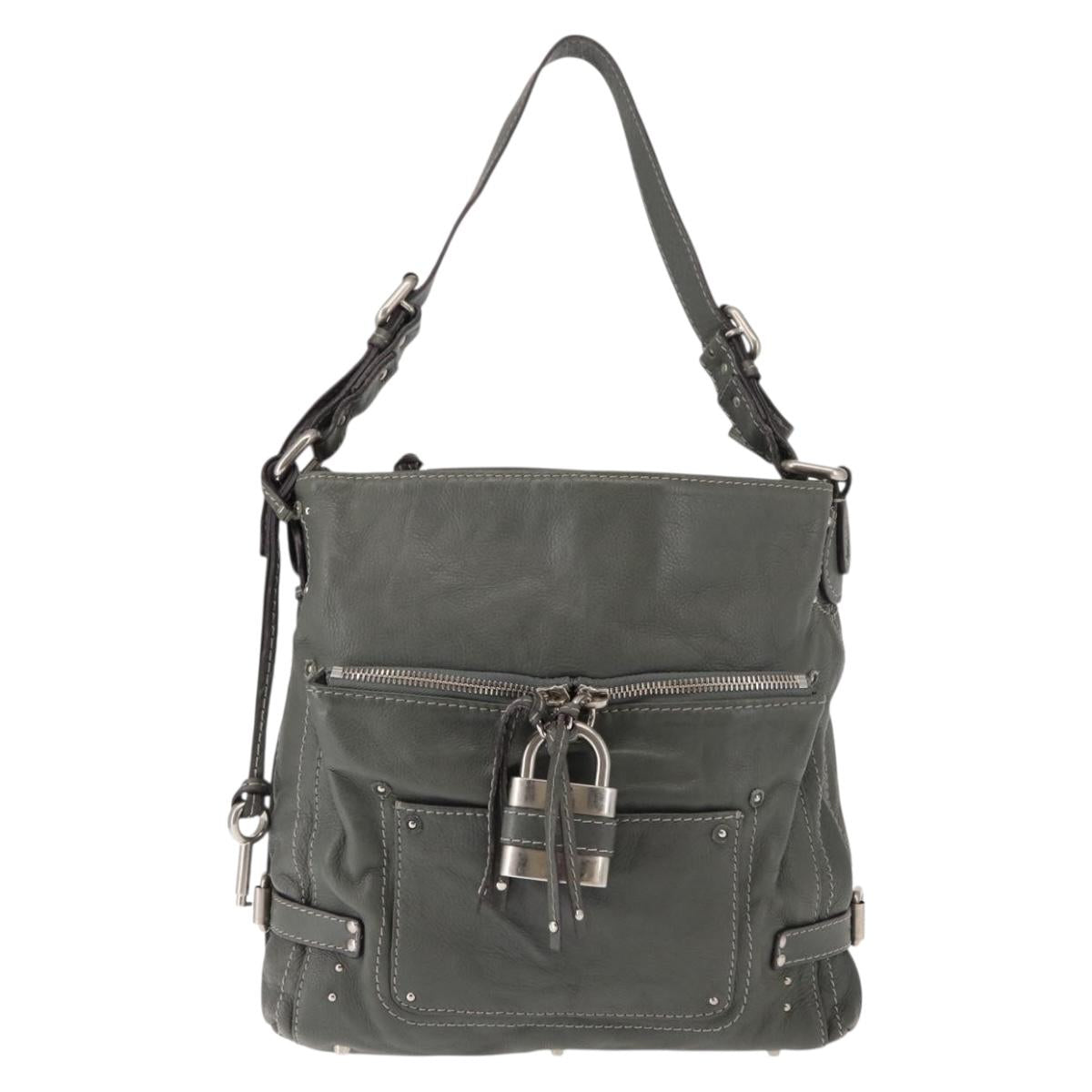 Chloe Paddington Shoulder Bag Leather Gray Auth sw1574