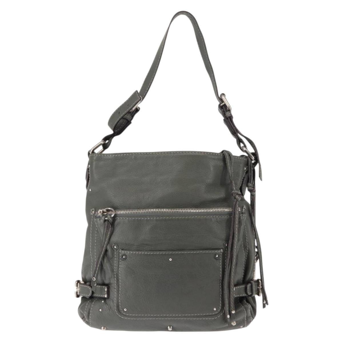 Chloe Paddington Shoulder Bag Leather Gray Auth sw1574