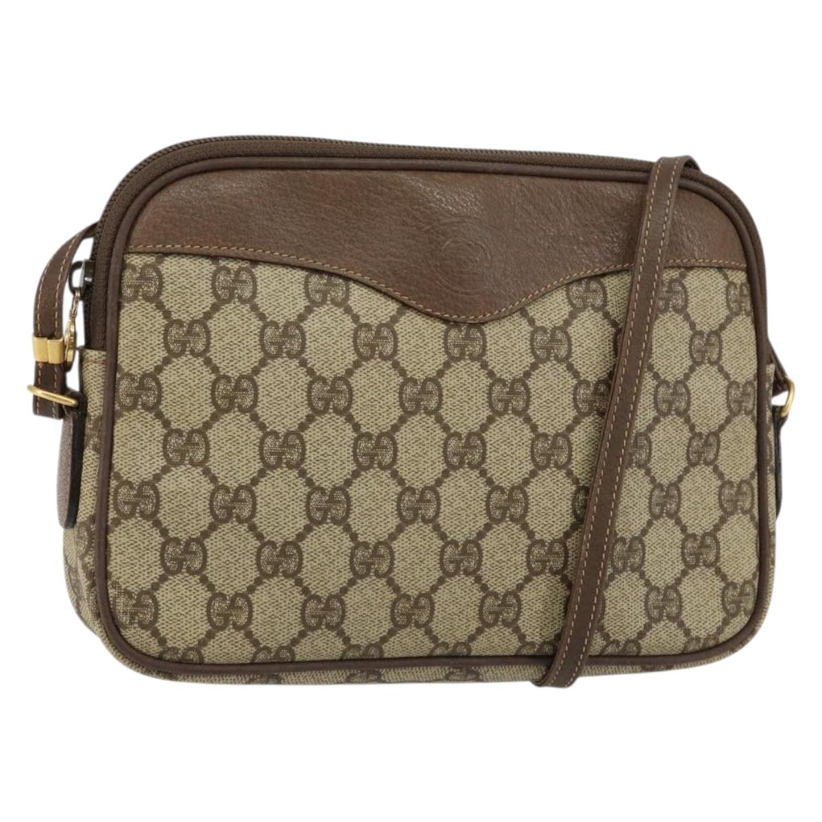 GUCCI GG Canvas Shoulder Bag PVC Leather Beige Auth sw1583