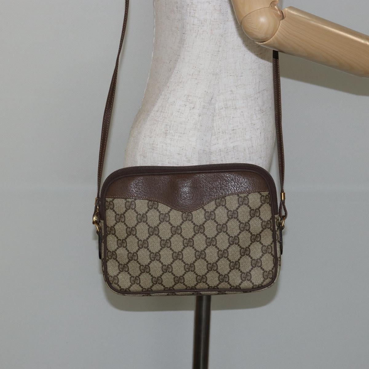 GUCCI GG Canvas Shoulder Bag PVC Leather Beige Auth sw1583
