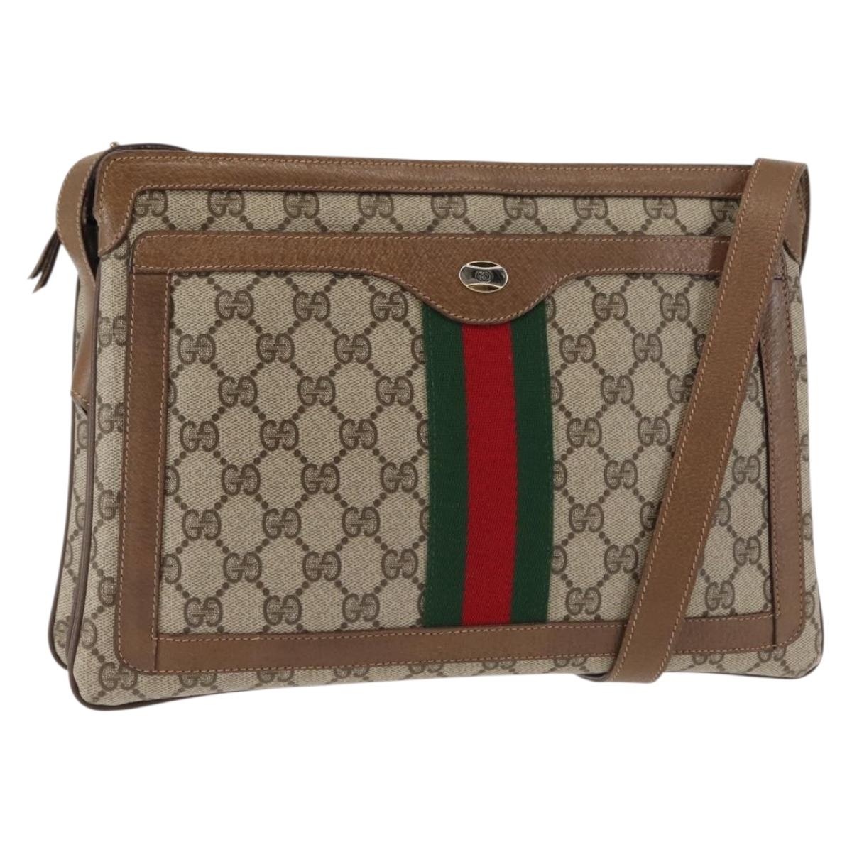 GUCCI GG Canvas Web Sherry Line Shoulder Bag PVC Leather Beige Red Auth sw1584