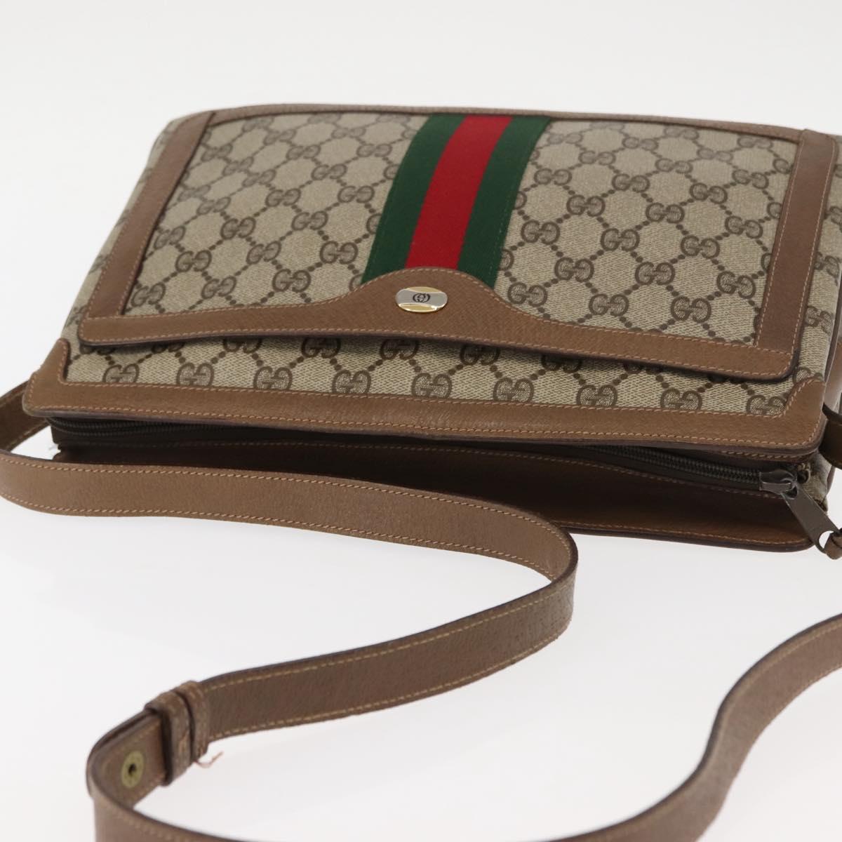 GUCCI GG Canvas Web Sherry Line Shoulder Bag PVC Leather Beige Red Auth sw1584