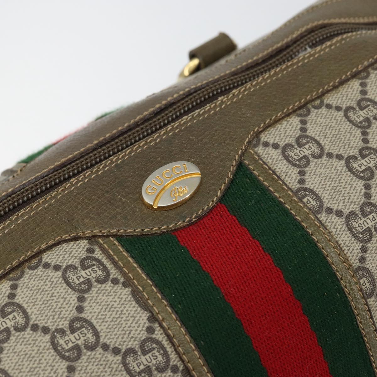GUCCI GG PLUS Canvas Web Sherry Line Boston Bag PVC Beige Green Red Auth sw1585