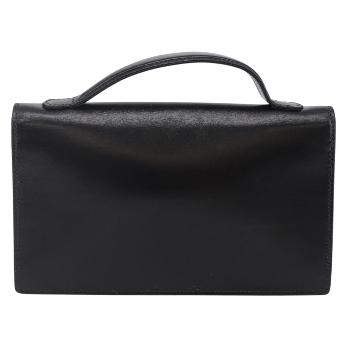 CELINE Hand Pouch Bag Leather Black Auth sw1588