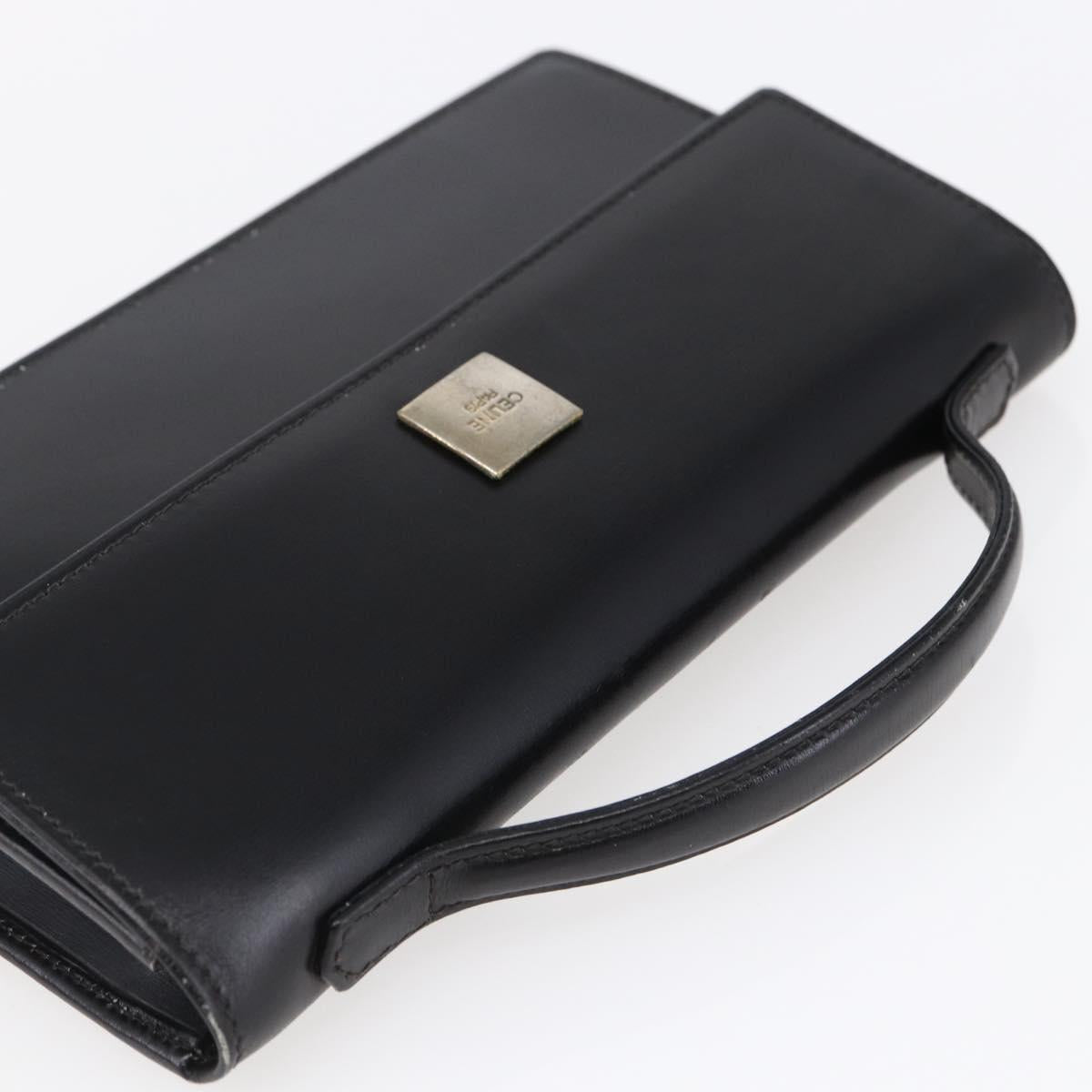 CELINE Hand Pouch Bag Leather Black Auth sw1588