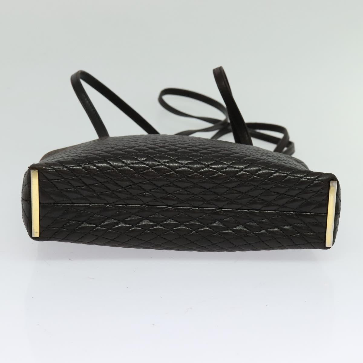 BALLY Quilted Shoulder Bag Leather Dark Brown Auth sw159