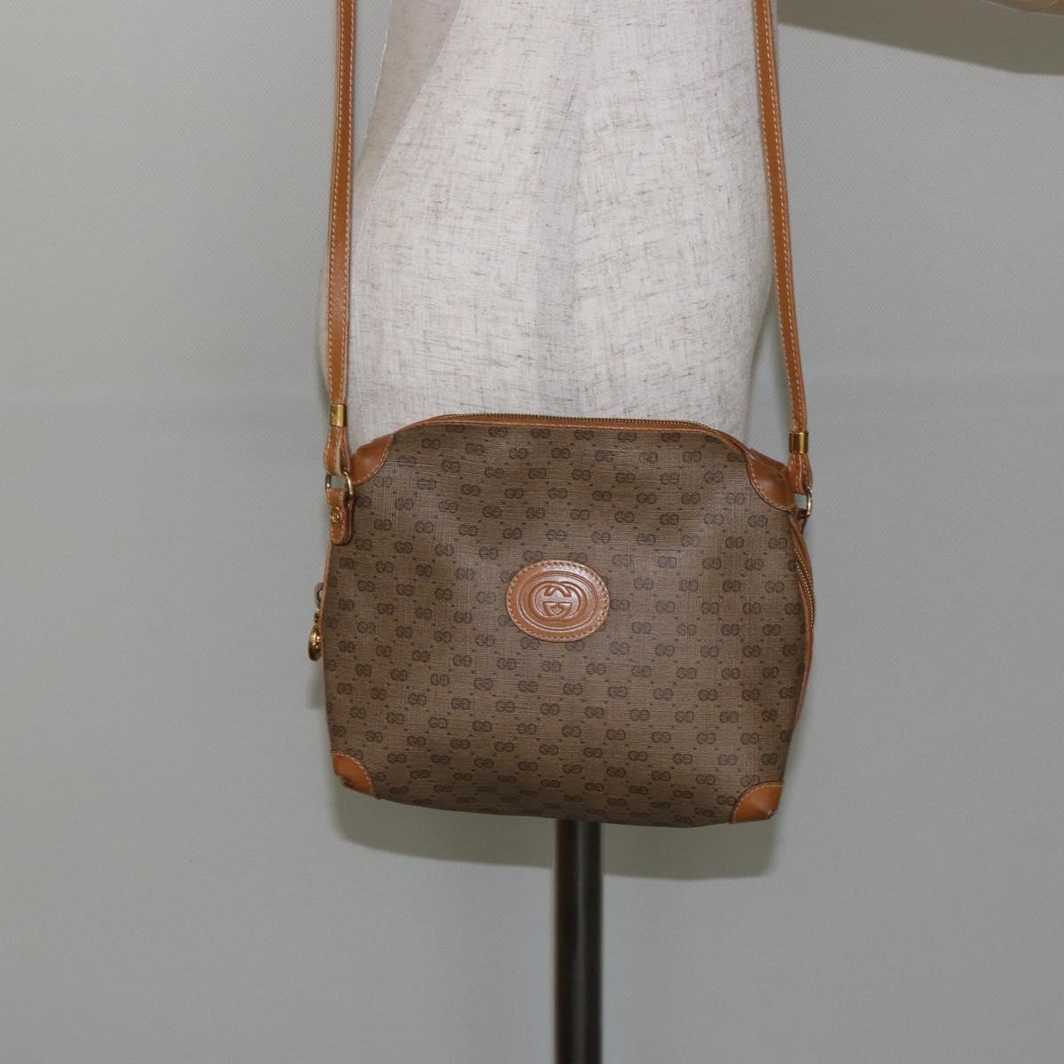 GUCCI Micro GG Canvas Shoulder Bag PVC Leather Brown Auth sw1591