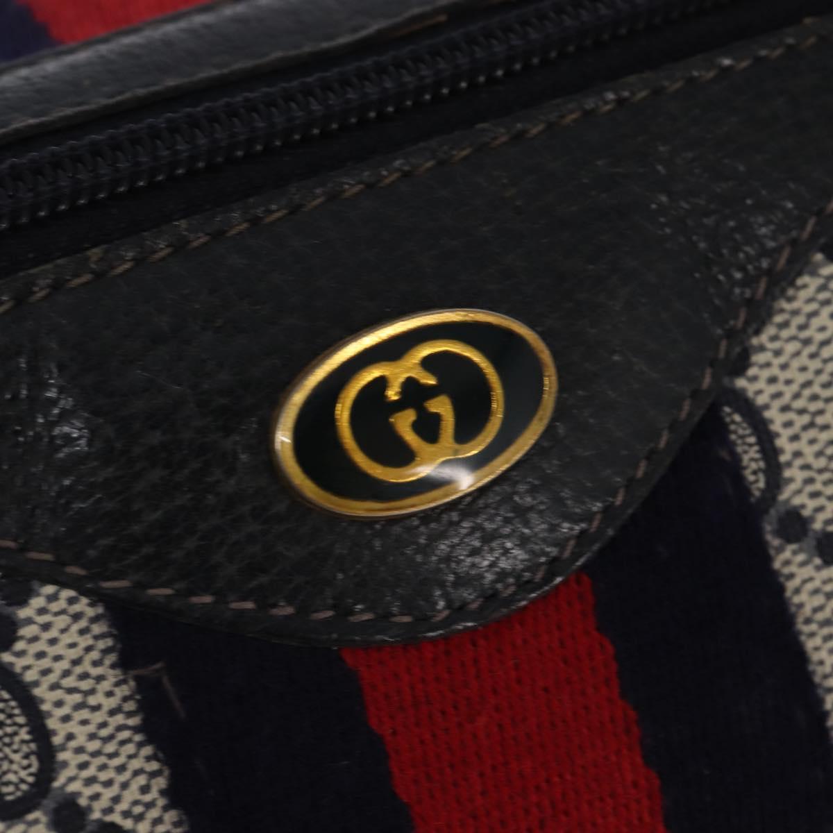 GUCCI GG Supreme Sherry Line Boston Bag PVC Navy Gold 69 02 006 Auth sw1592