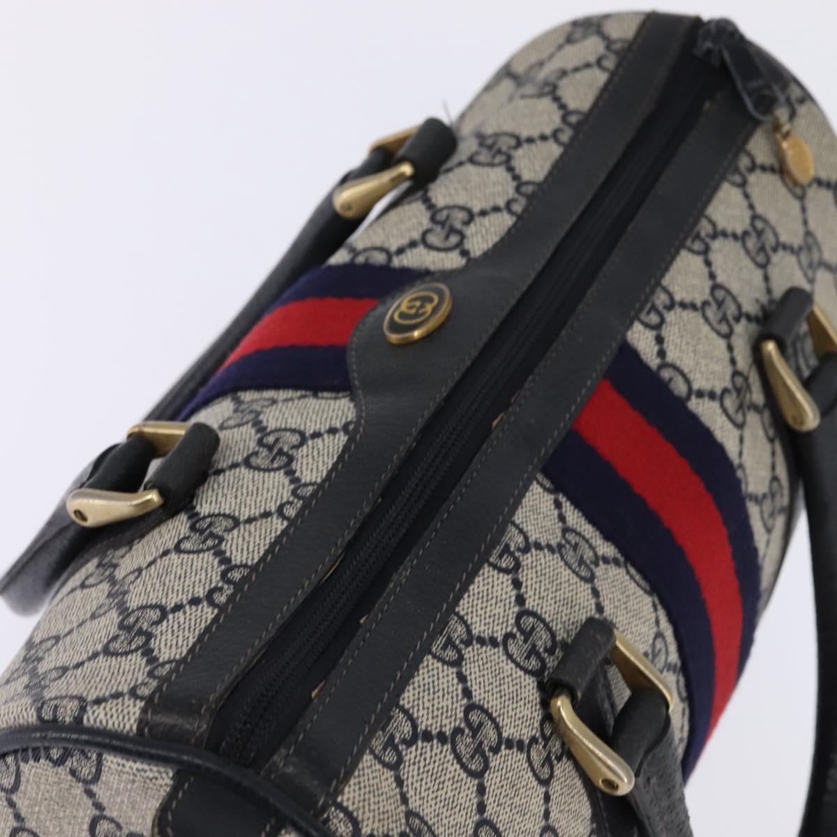 GUCCI GG Supreme Sherry Line Boston Bag PVC Navy Gold 69 02 006 Auth sw1592