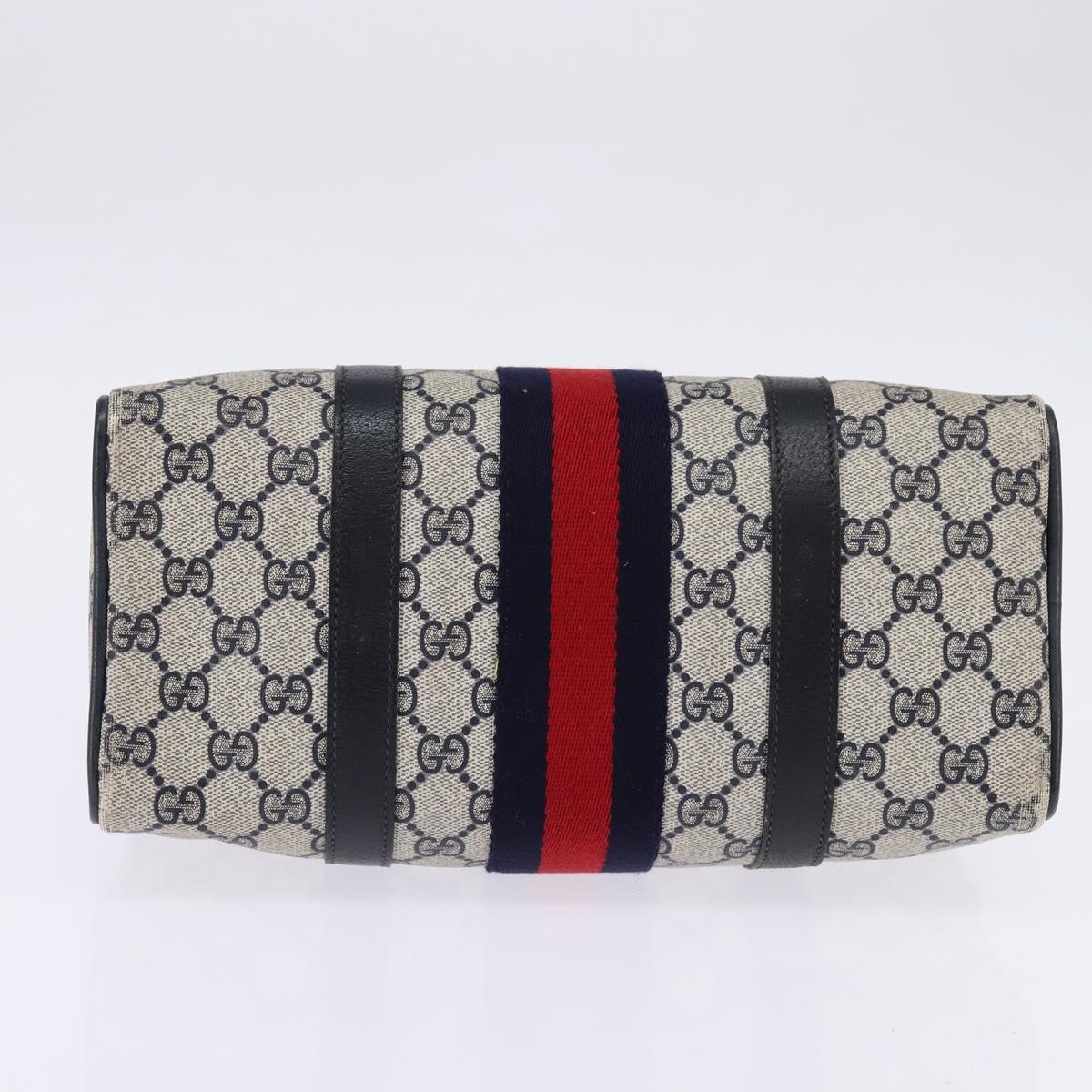 GUCCI GG Supreme Sherry Line Boston Bag PVC Navy Gold 69 02 006 Auth sw1592