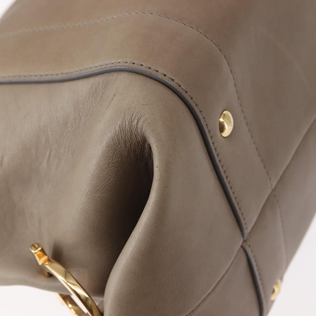 Salvatore Ferragamo Gancini Hand Bag Leather 2way Beige Gold Auth sw1593