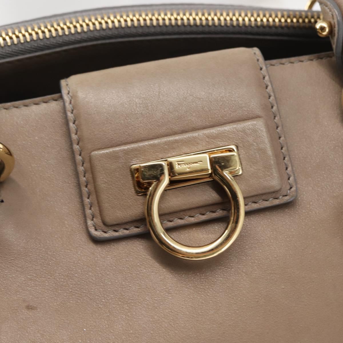 Salvatore Ferragamo Gancini Hand Bag Leather 2way Beige Gold Auth sw1593