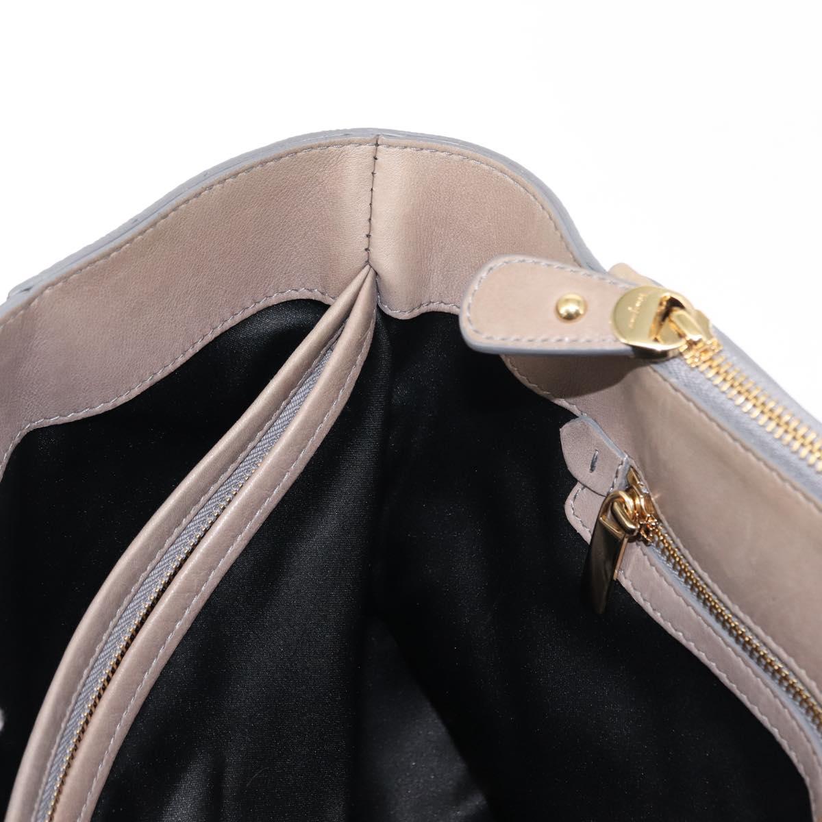 Salvatore Ferragamo Gancini Hand Bag Leather 2way Beige Gold Auth sw1593