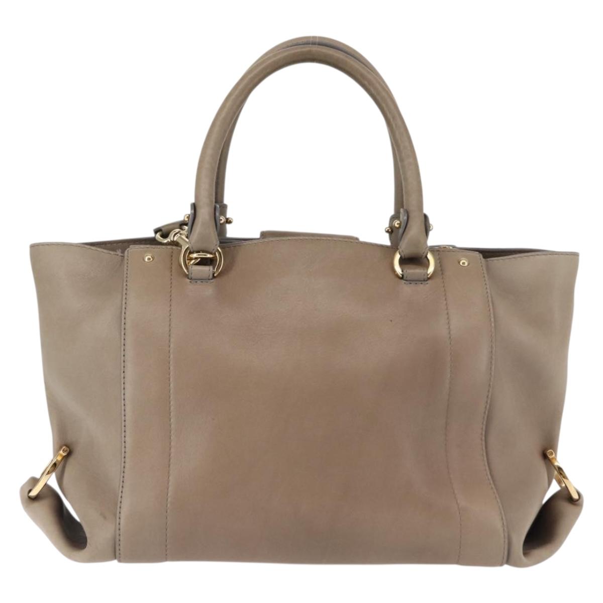 Salvatore Ferragamo Gancini Hand Bag Leather 2way Beige Gold Auth sw1593