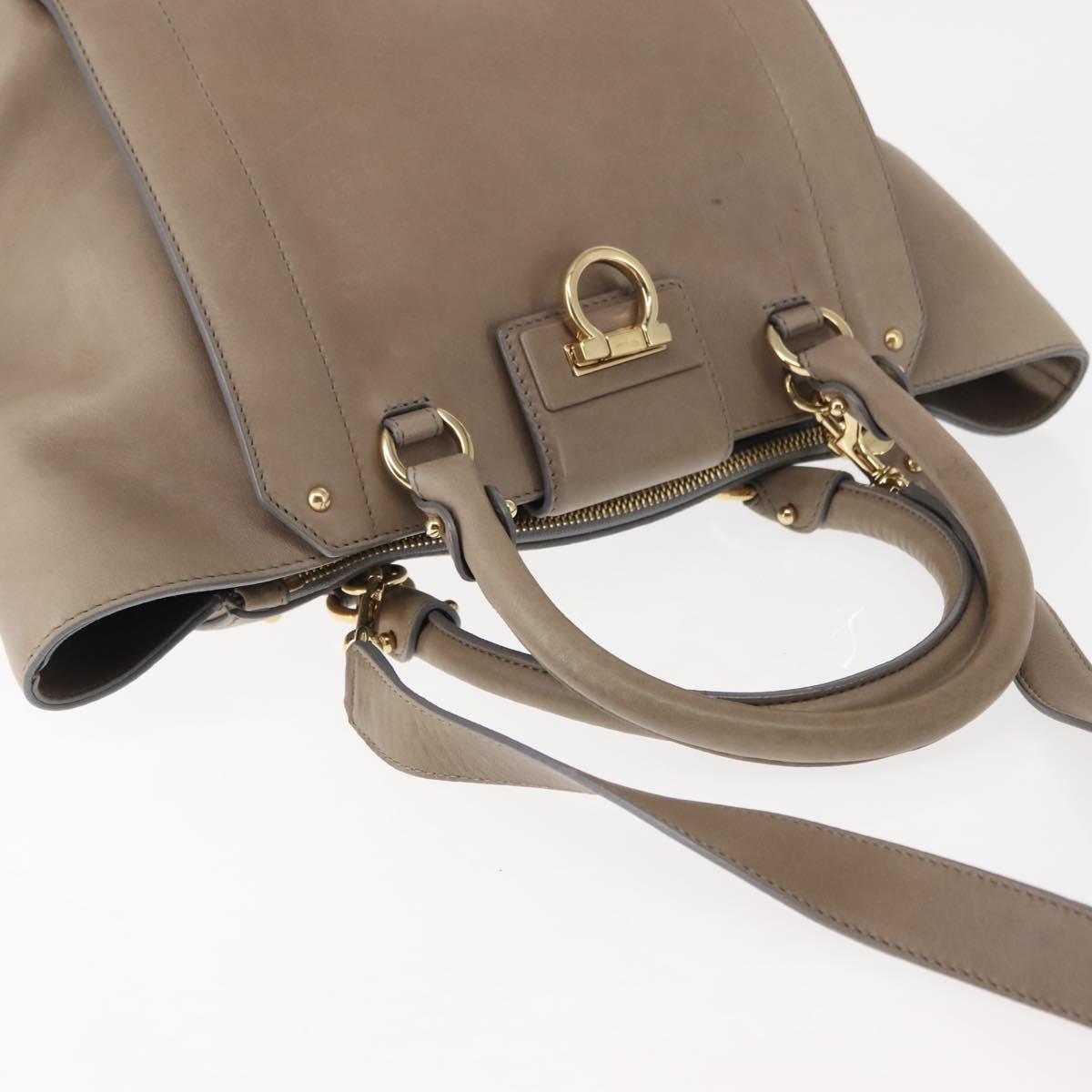 Salvatore Ferragamo Gancini Hand Bag Leather 2way Beige Gold Auth sw1593