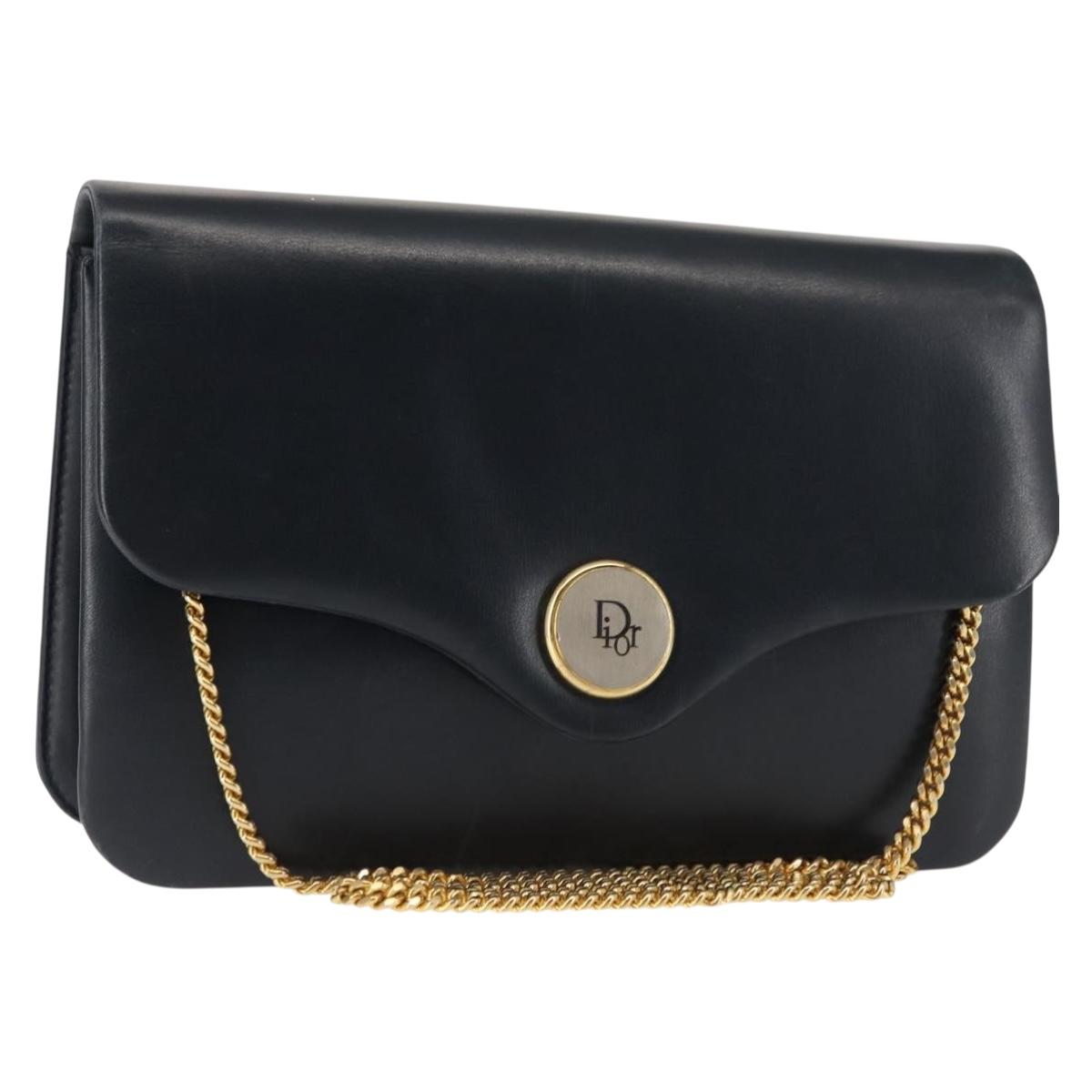 Christian Dior Chain Shoulder Bag Leather Navy Auth sw1594