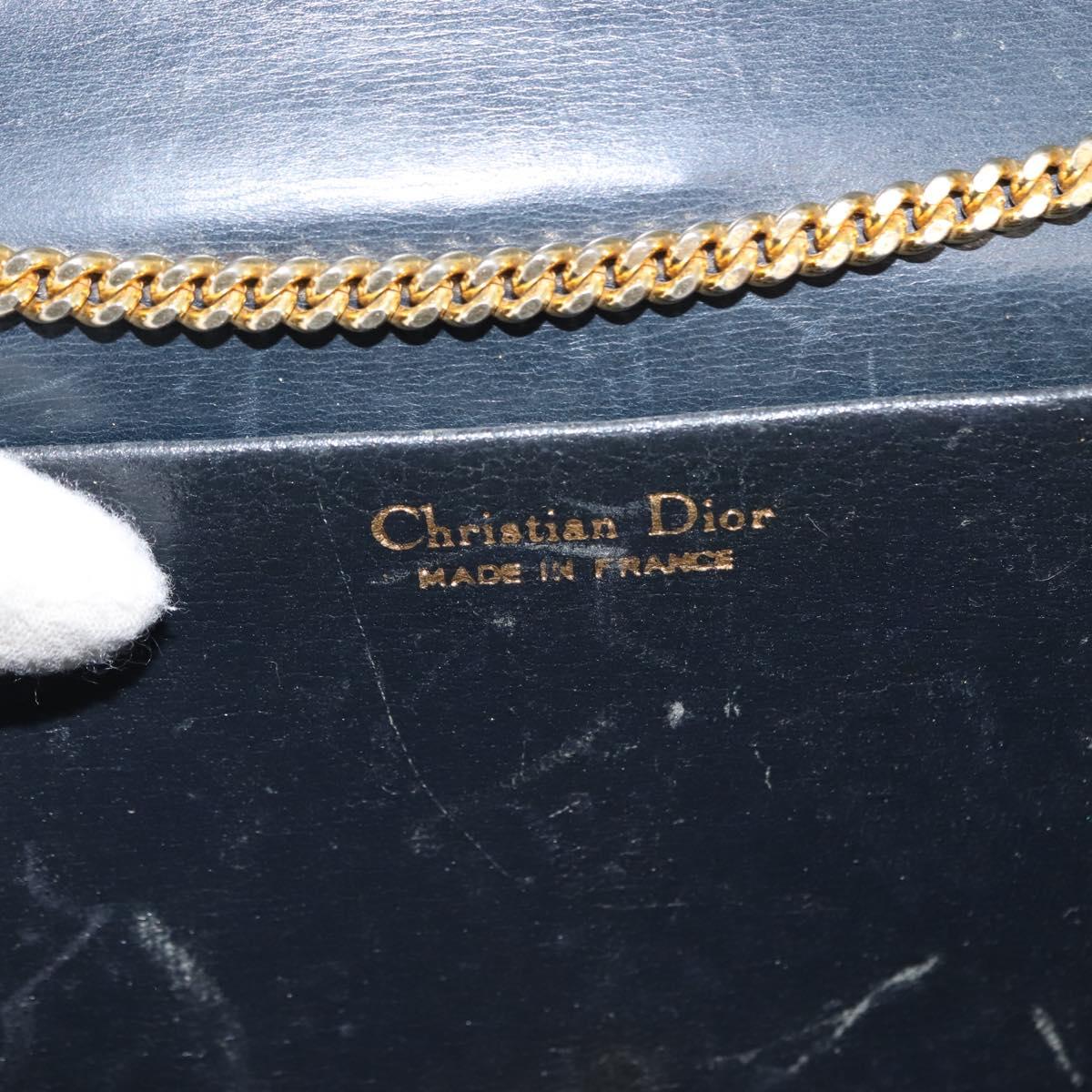 Christian Dior Chain Shoulder Bag Leather Navy Auth sw1594