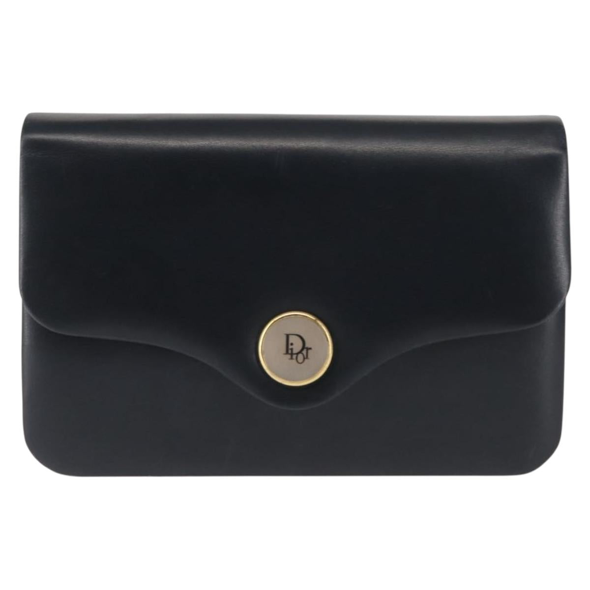 Christian Dior Chain Shoulder Bag Leather Navy Auth sw1594