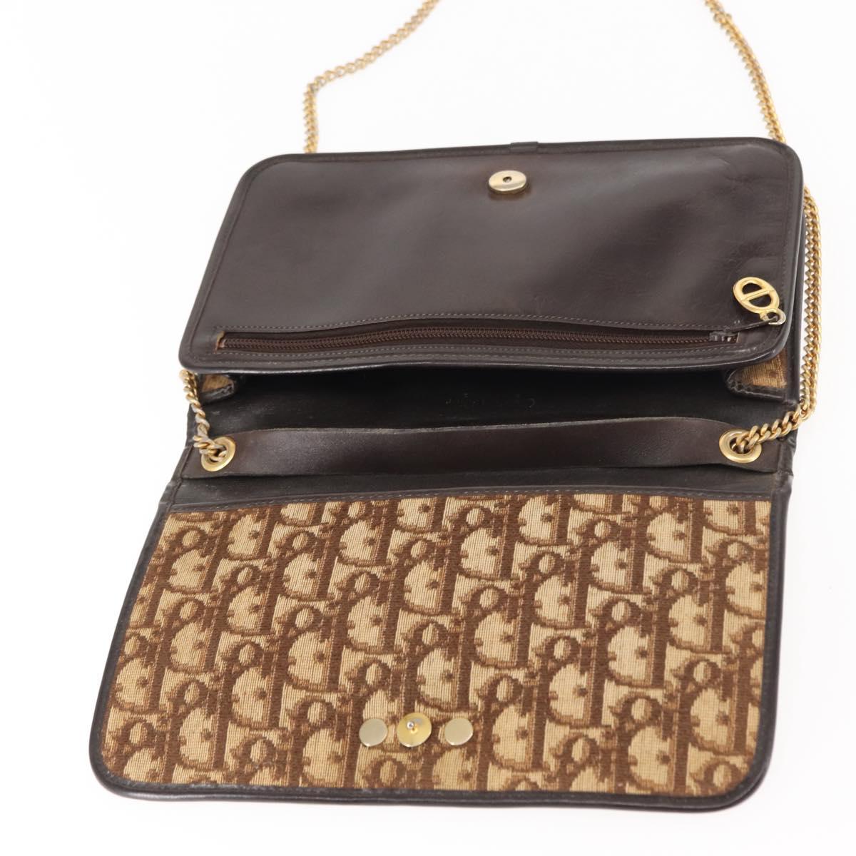 Christian Dior Trotter Canvas Chain Shoulder Bag Brown Auth sw1595