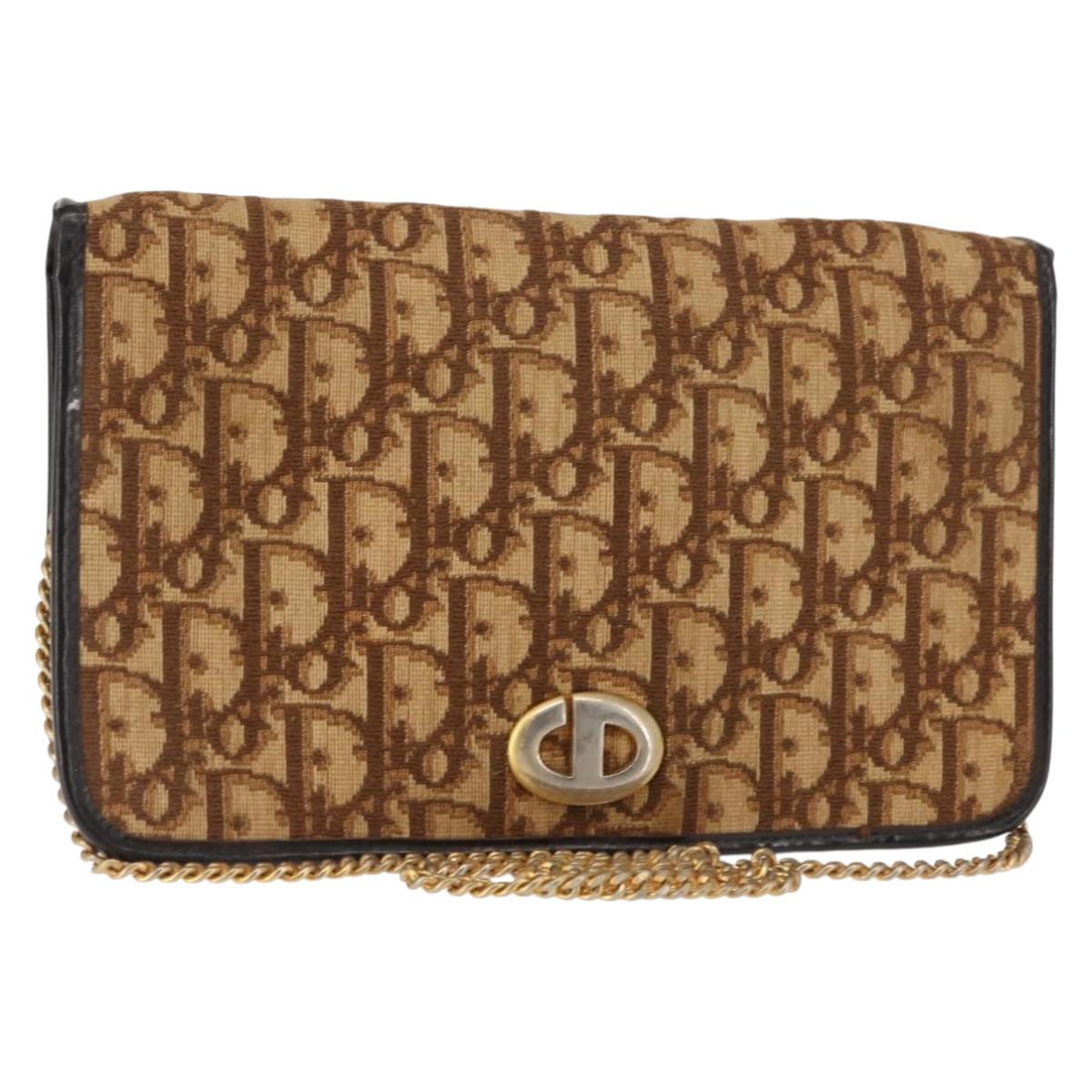 Christian Dior Trotter Canvas Chain Shoulder Bag Brown Auth sw1595