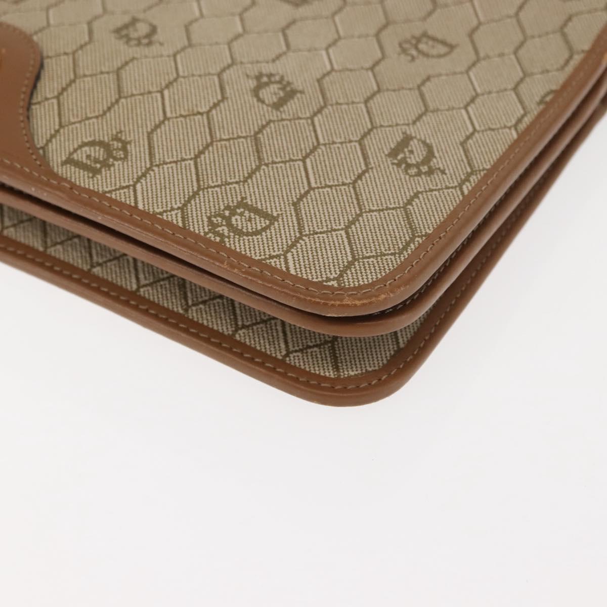 Christian Dior Honeycomb Canvas Chain Shoulder Bag PVC Leather Beige Auth sw1596