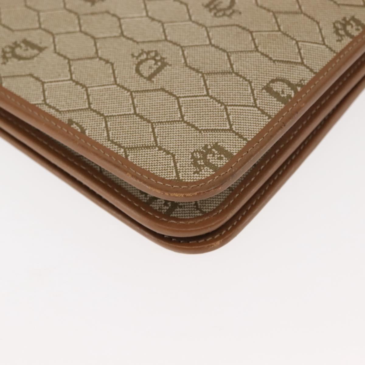 Christian Dior Honeycomb Canvas Chain Shoulder Bag PVC Leather Beige Auth sw1596