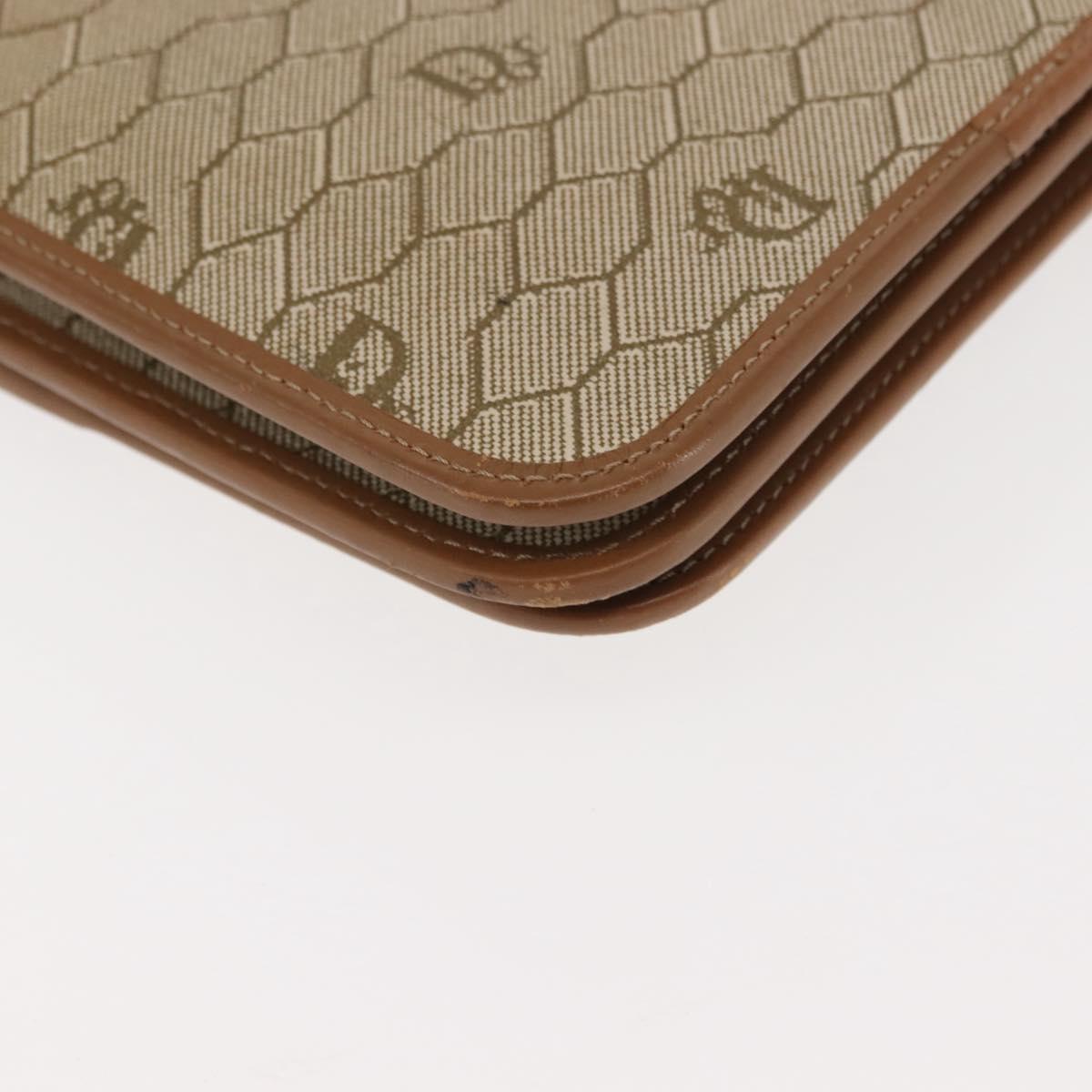 Christian Dior Honeycomb Canvas Chain Shoulder Bag PVC Leather Beige Auth sw1596