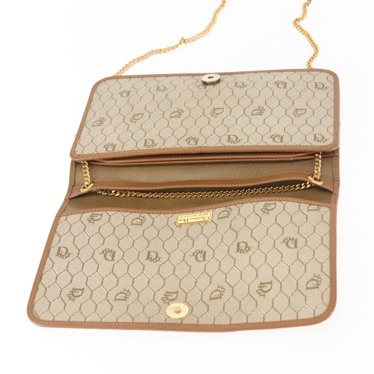 Christian Dior Honeycomb Canvas Chain Shoulder Bag PVC Leather Beige Auth sw1596