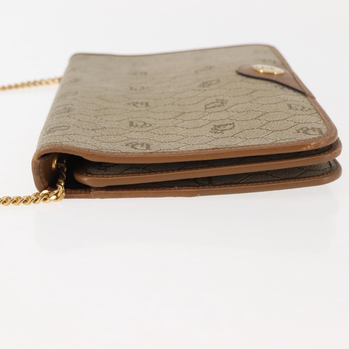 Christian Dior Honeycomb Canvas Chain Shoulder Bag PVC Leather Beige Auth sw1596