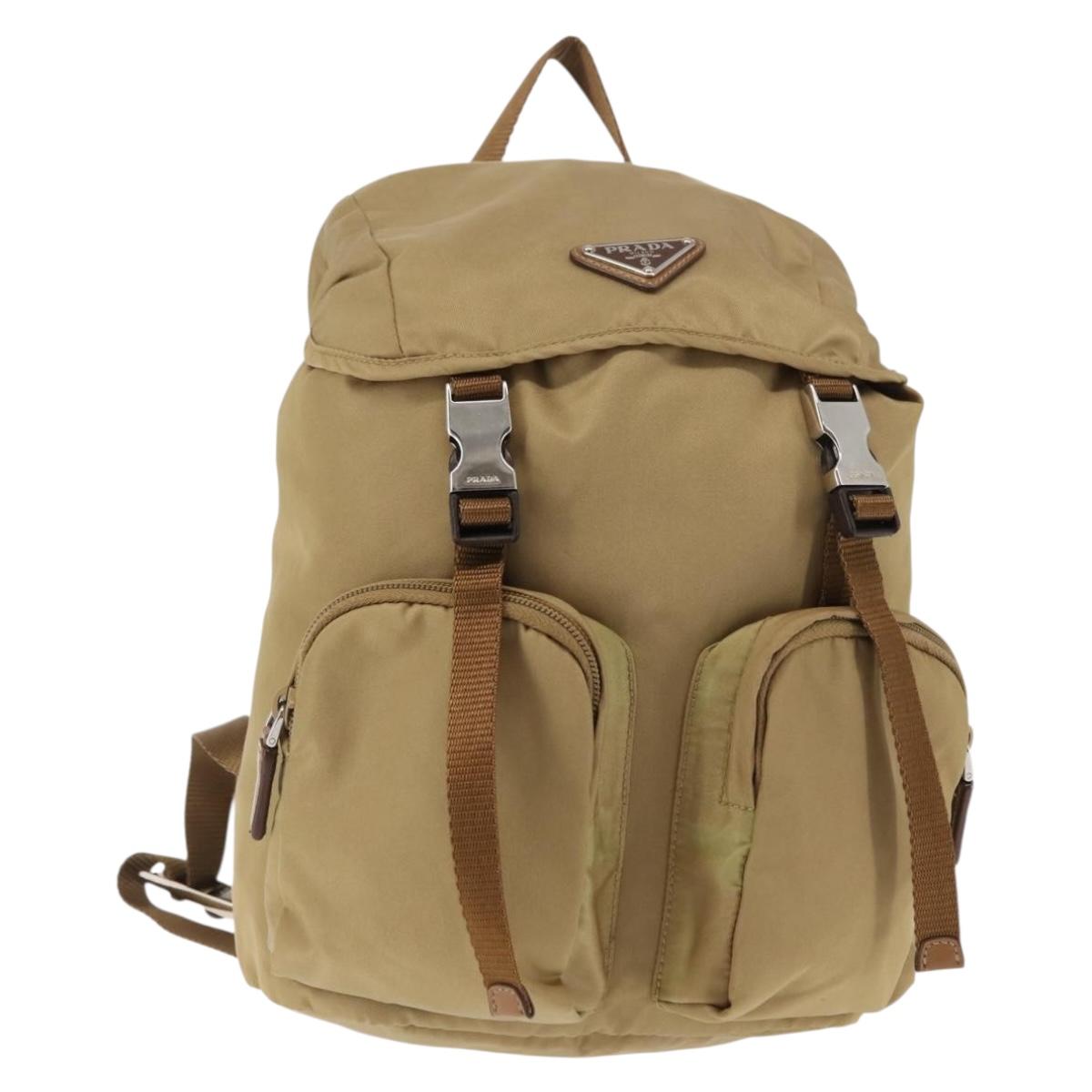 PRADA Backpack Nylon Beige Silver Auth sw1597