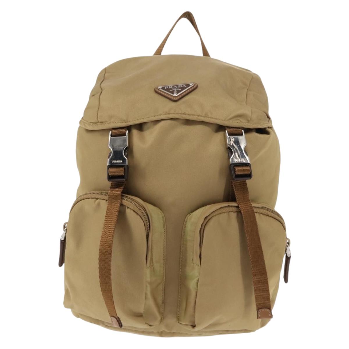 PRADA Backpack Nylon Beige Silver Auth sw1597
