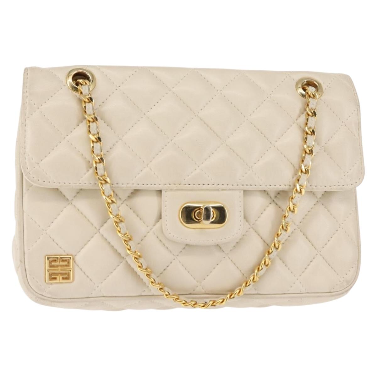GIVENCHY Chain Shoulder Bag Leather White Auth sw1598
