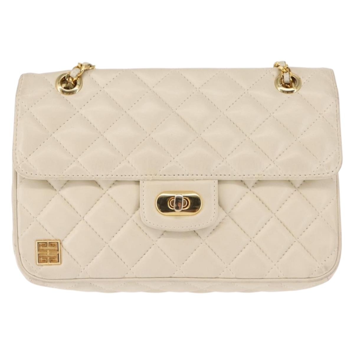 GIVENCHY Chain Shoulder Bag Leather White Auth sw1598