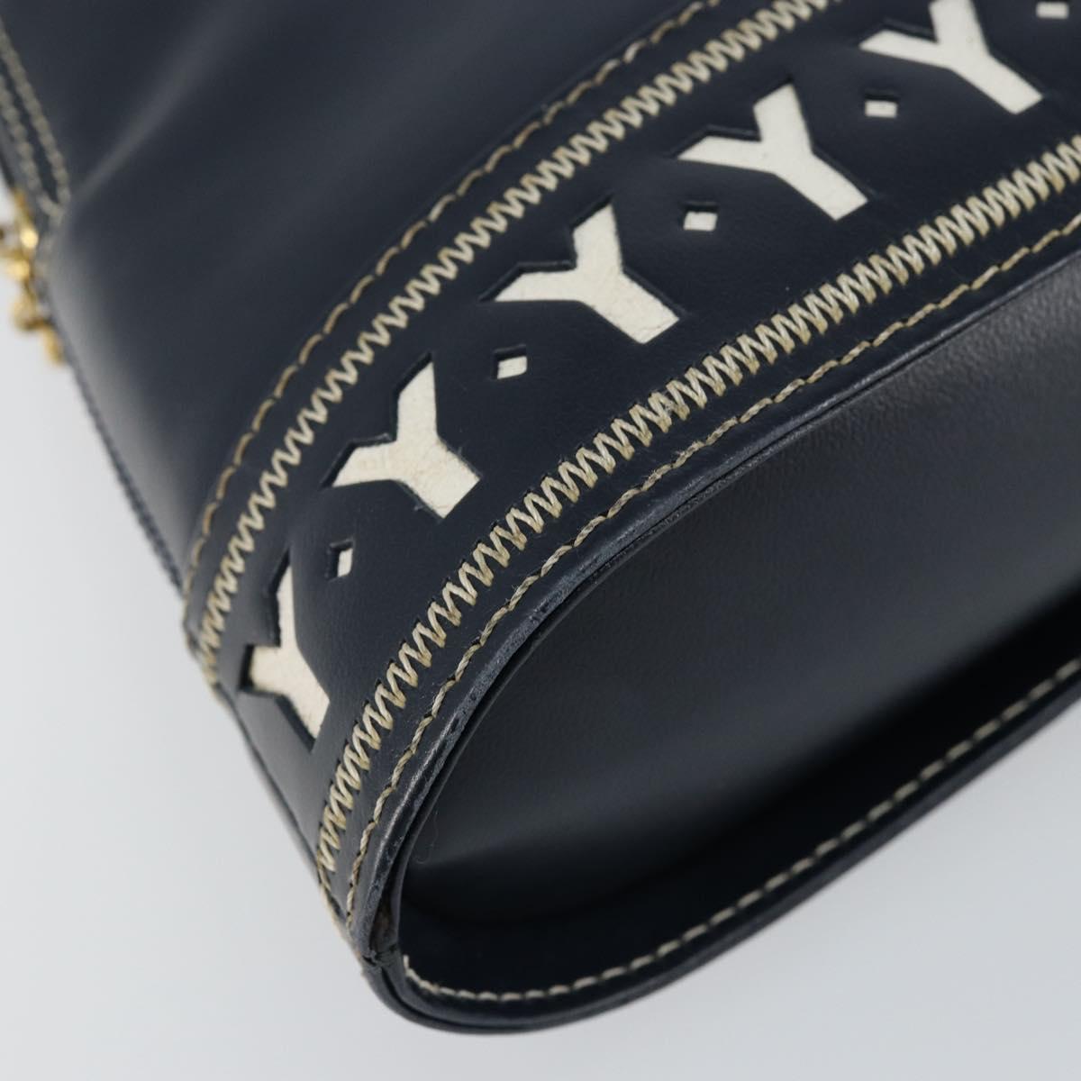 SAINT LAURENT Y Motif Hand Bag Leather 2way Navy Gold Auth sw1605