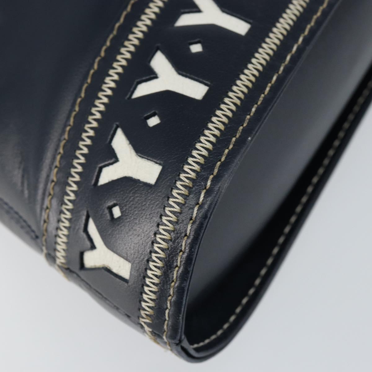 SAINT LAURENT Y Motif Hand Bag Leather 2way Navy Gold Auth sw1605
