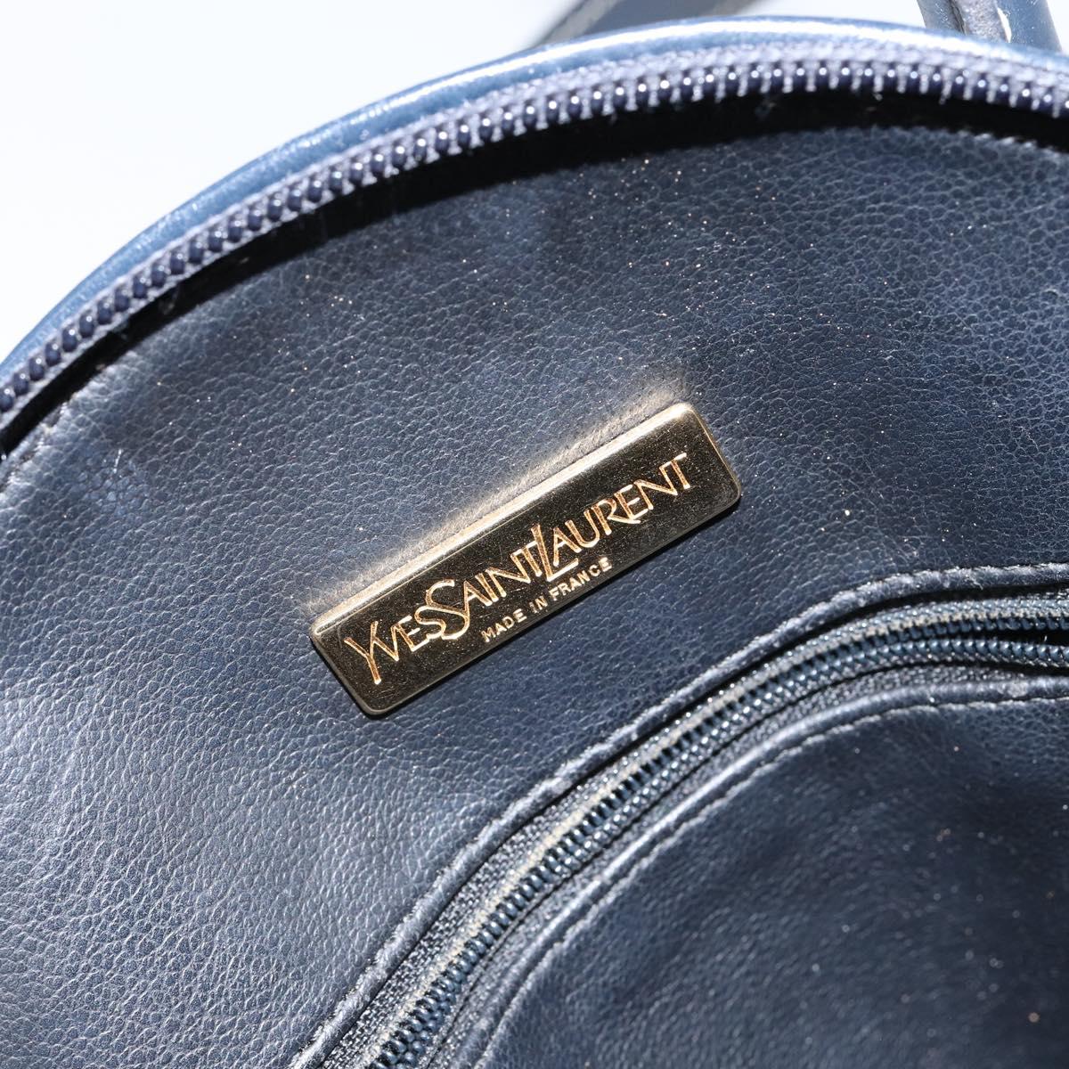 SAINT LAURENT Y Motif Hand Bag Leather 2way Navy Gold Auth sw1605
