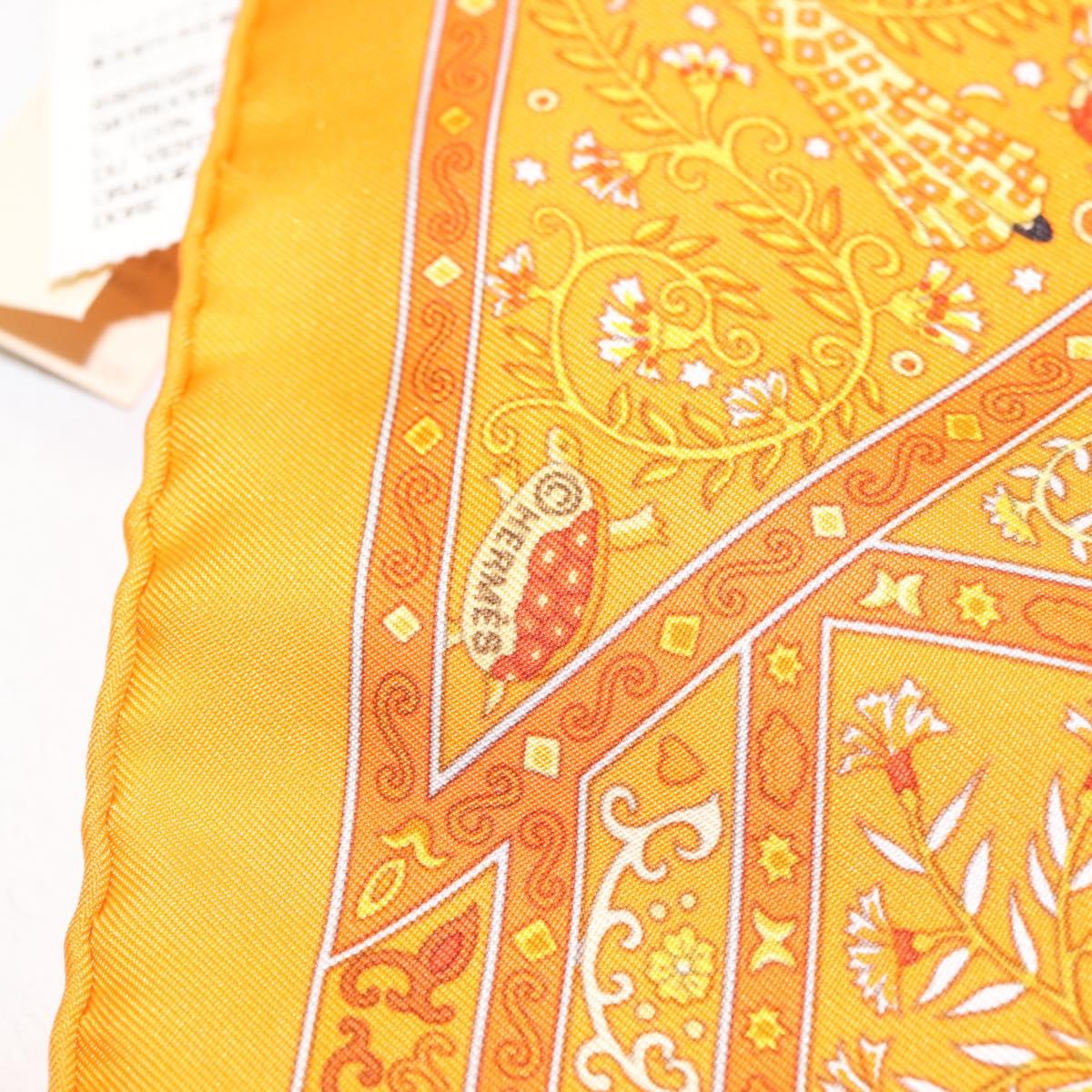 HERMES Gavroche 45 Scarf ""Peuple du Vent"" Silk Orange Auth sw1607