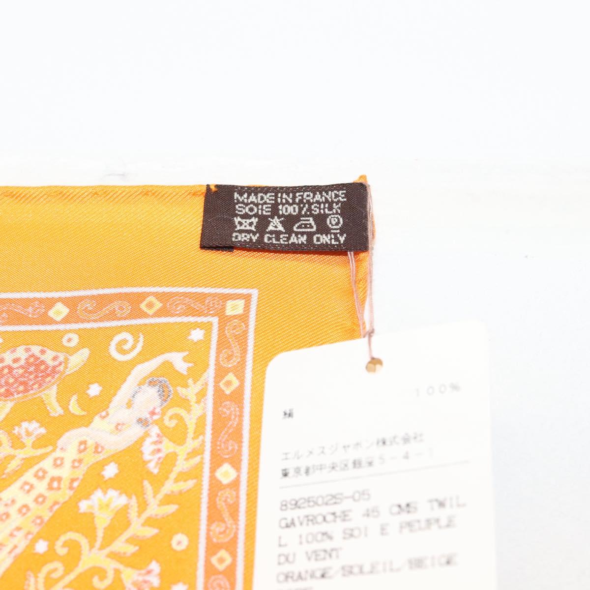 HERMES Gavroche 45 Scarf ""Peuple du Vent"" Silk Orange Auth sw1607