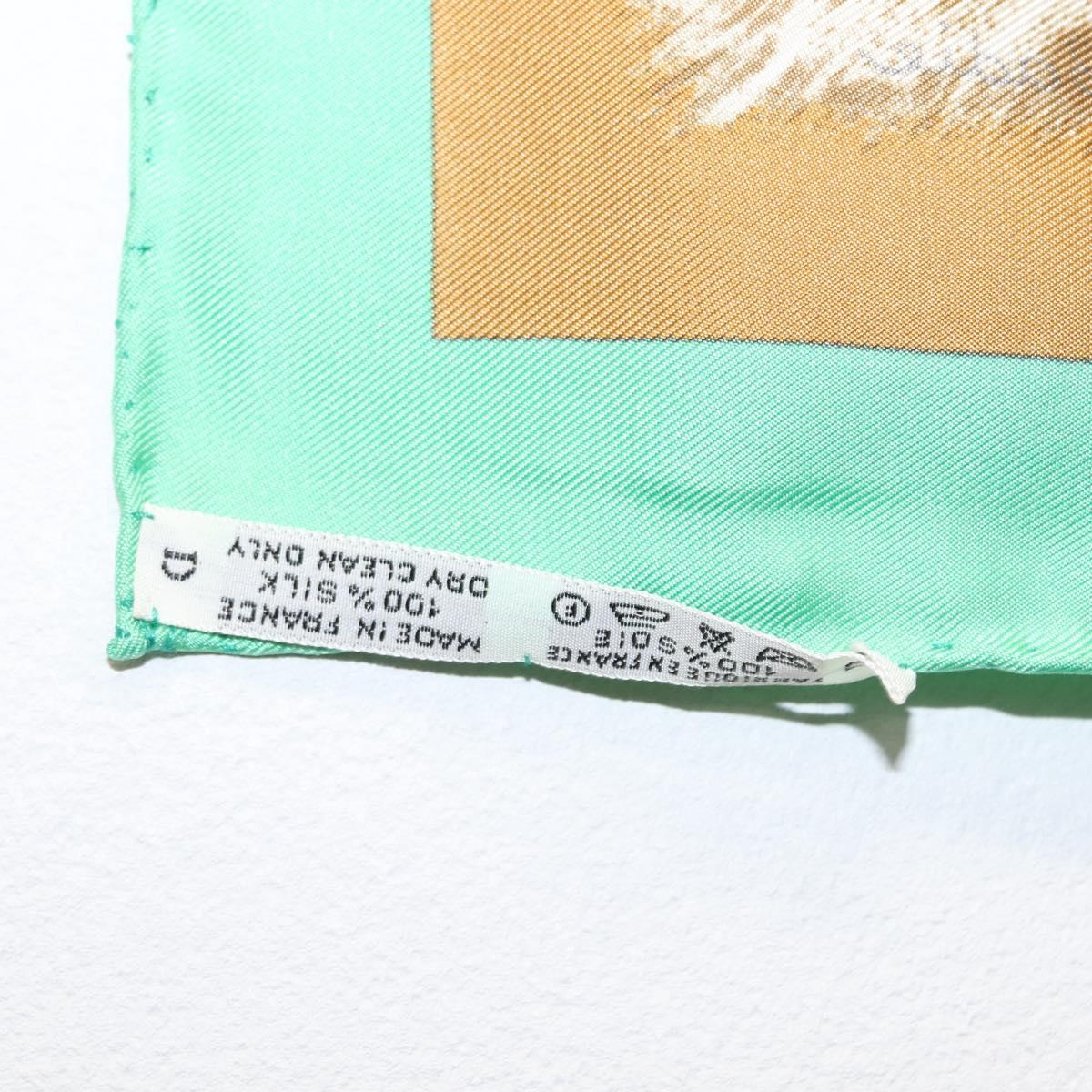 HERMES Carre 90 Scarf ""CASQUES et PLUMETS"" Silk Green Auth sw1609