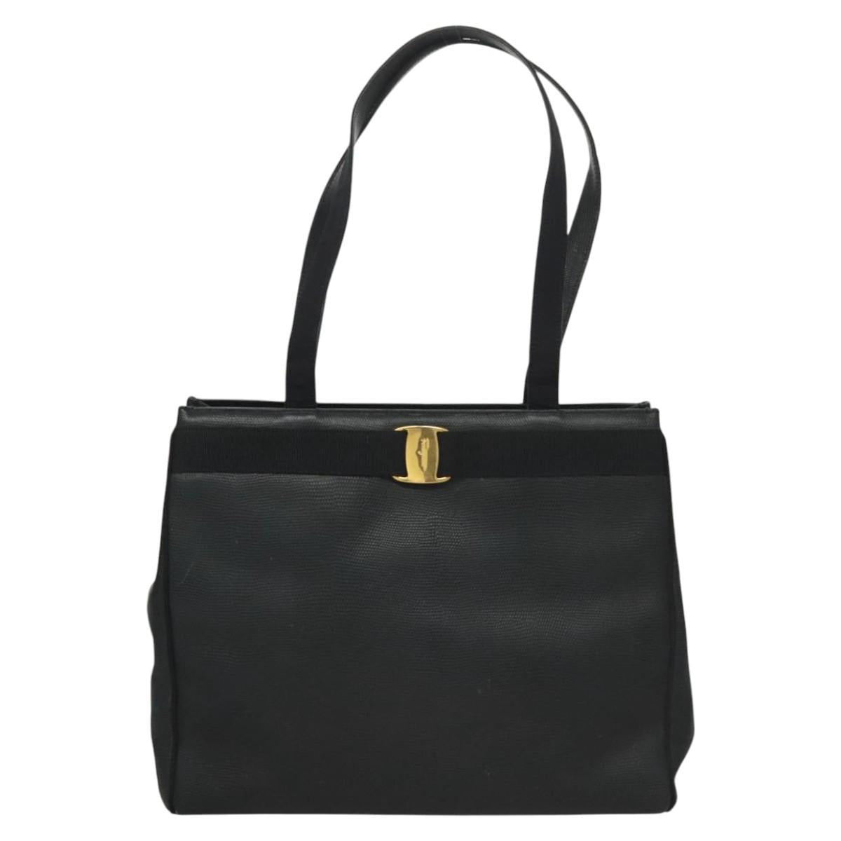 Salvatore Ferragamo Tote Bag Embossed Leather Navy Auth sw161