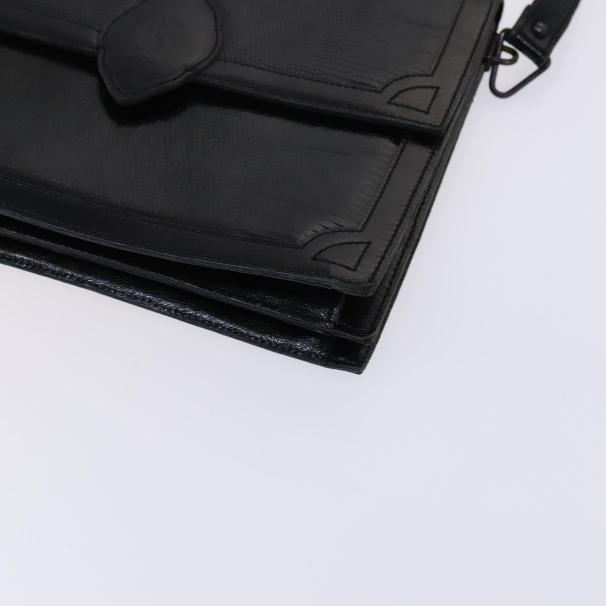 SAINT LAURENT Shoulder Bag Leather Embossed Black Auth sw162