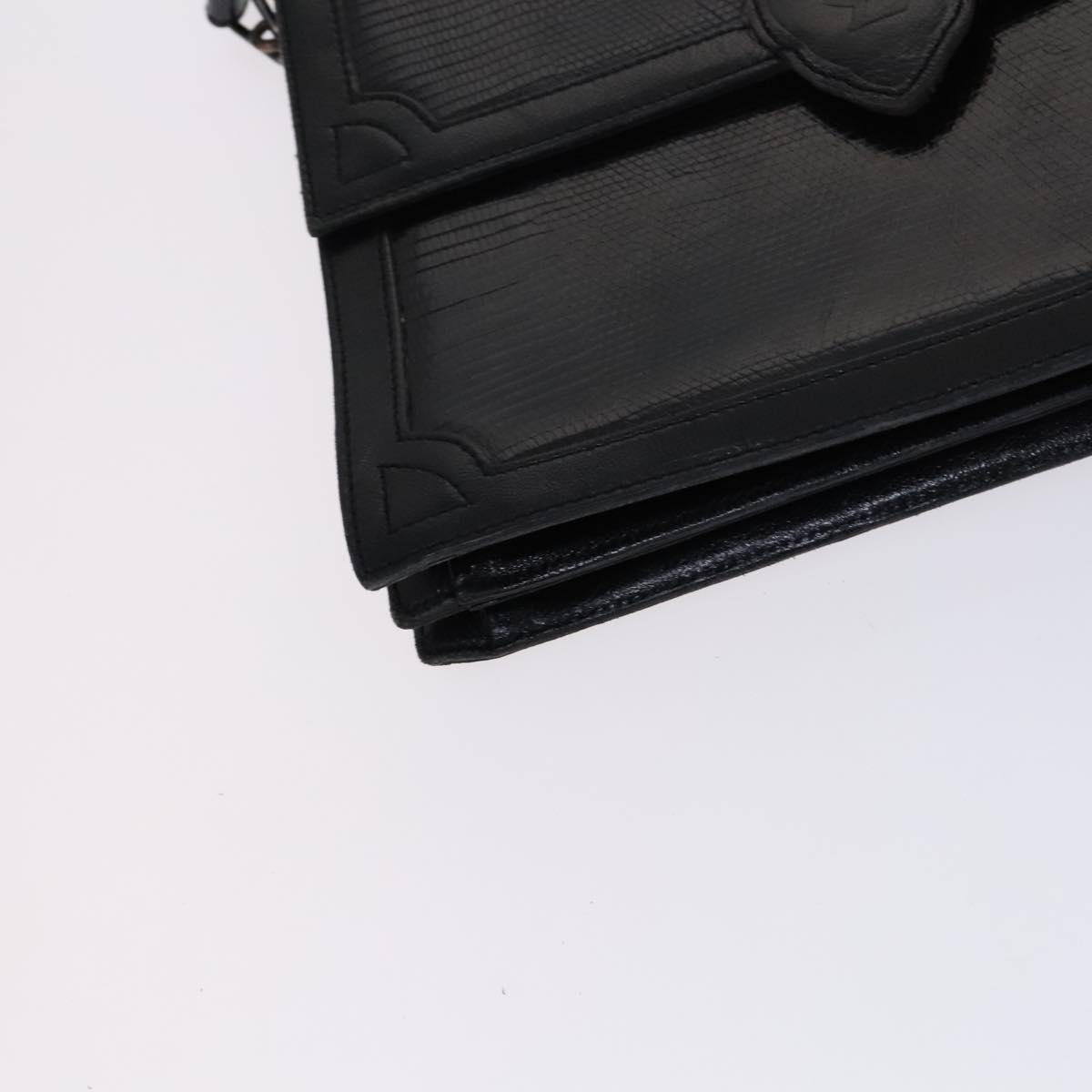 SAINT LAURENT Shoulder Bag Leather Embossed Black Auth sw162