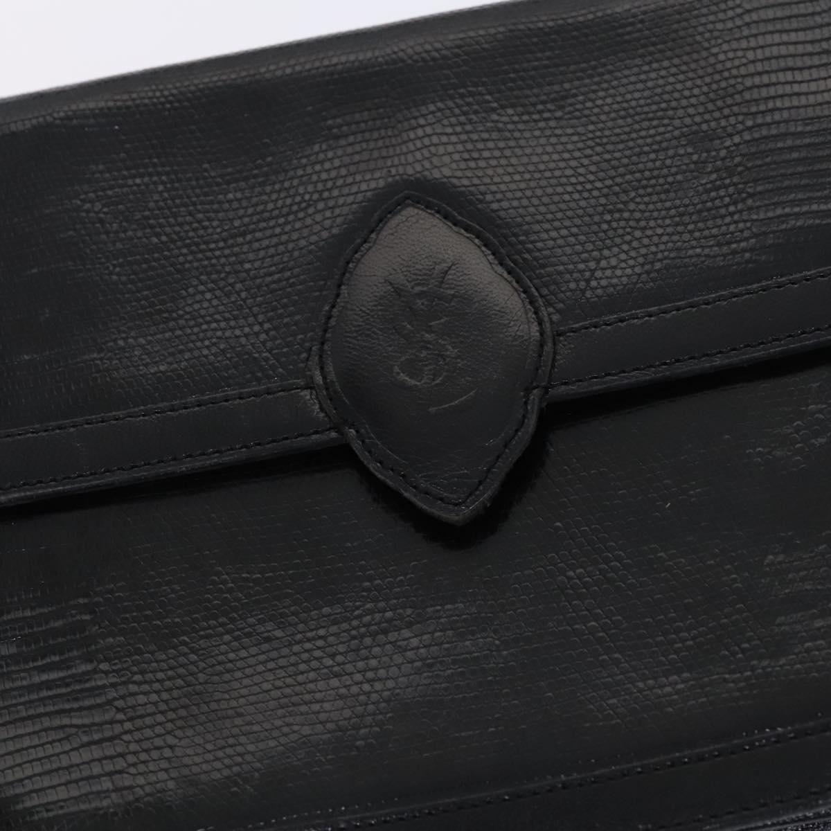 SAINT LAURENT Shoulder Bag Leather Embossed Black Auth sw162