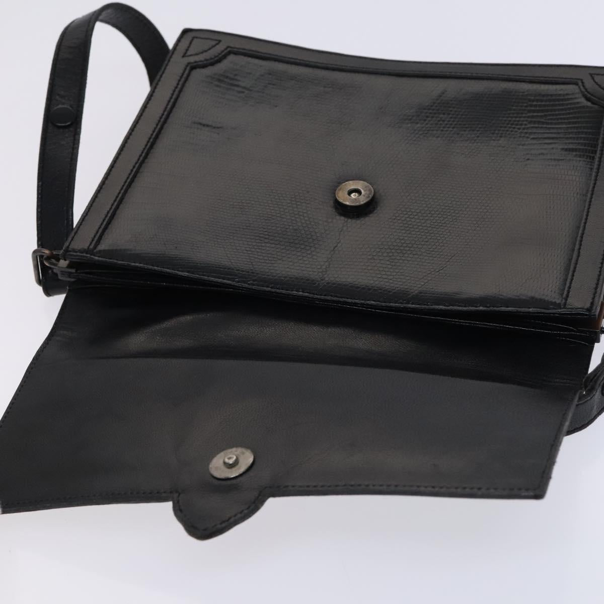 SAINT LAURENT Shoulder Bag Leather Embossed Black Auth sw162