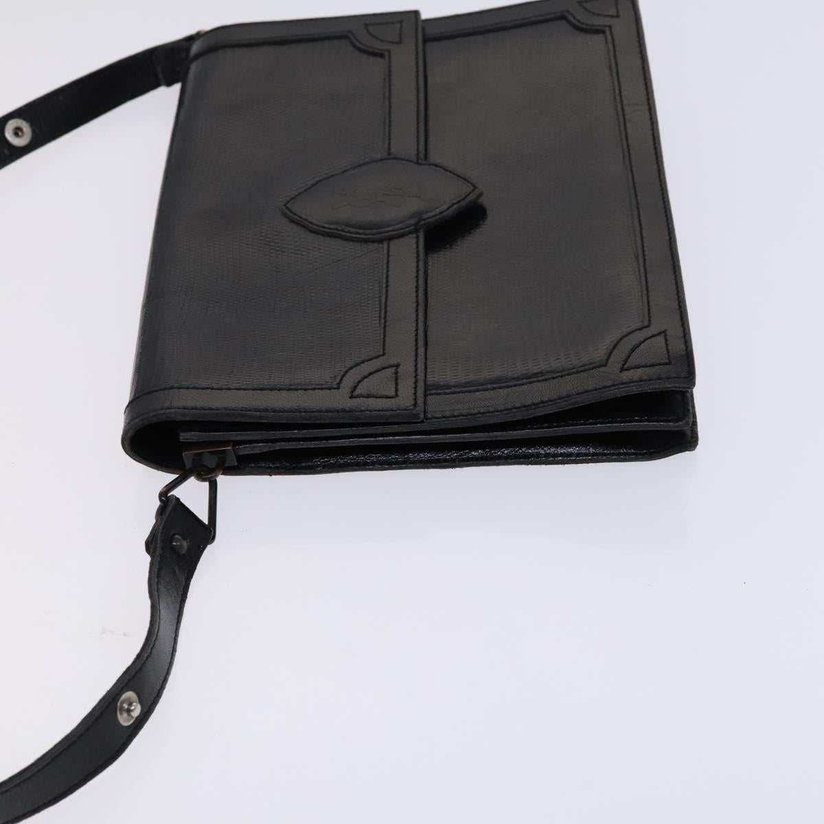 SAINT LAURENT Shoulder Bag Leather Embossed Black Auth sw162