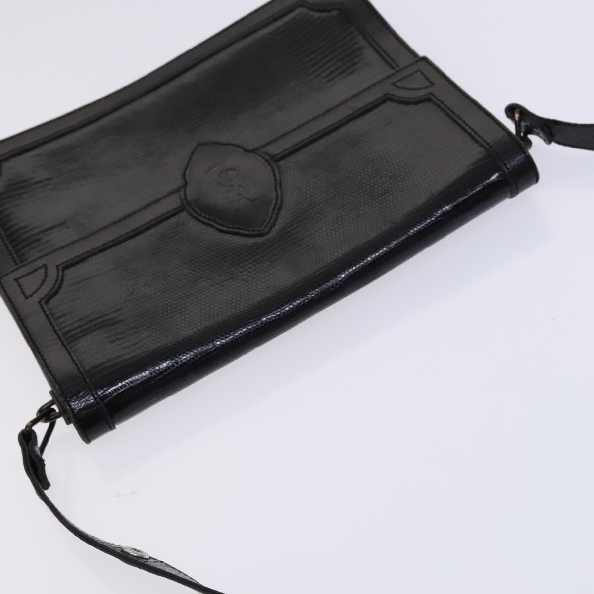 SAINT LAURENT Shoulder Bag Leather Embossed Black Auth sw162