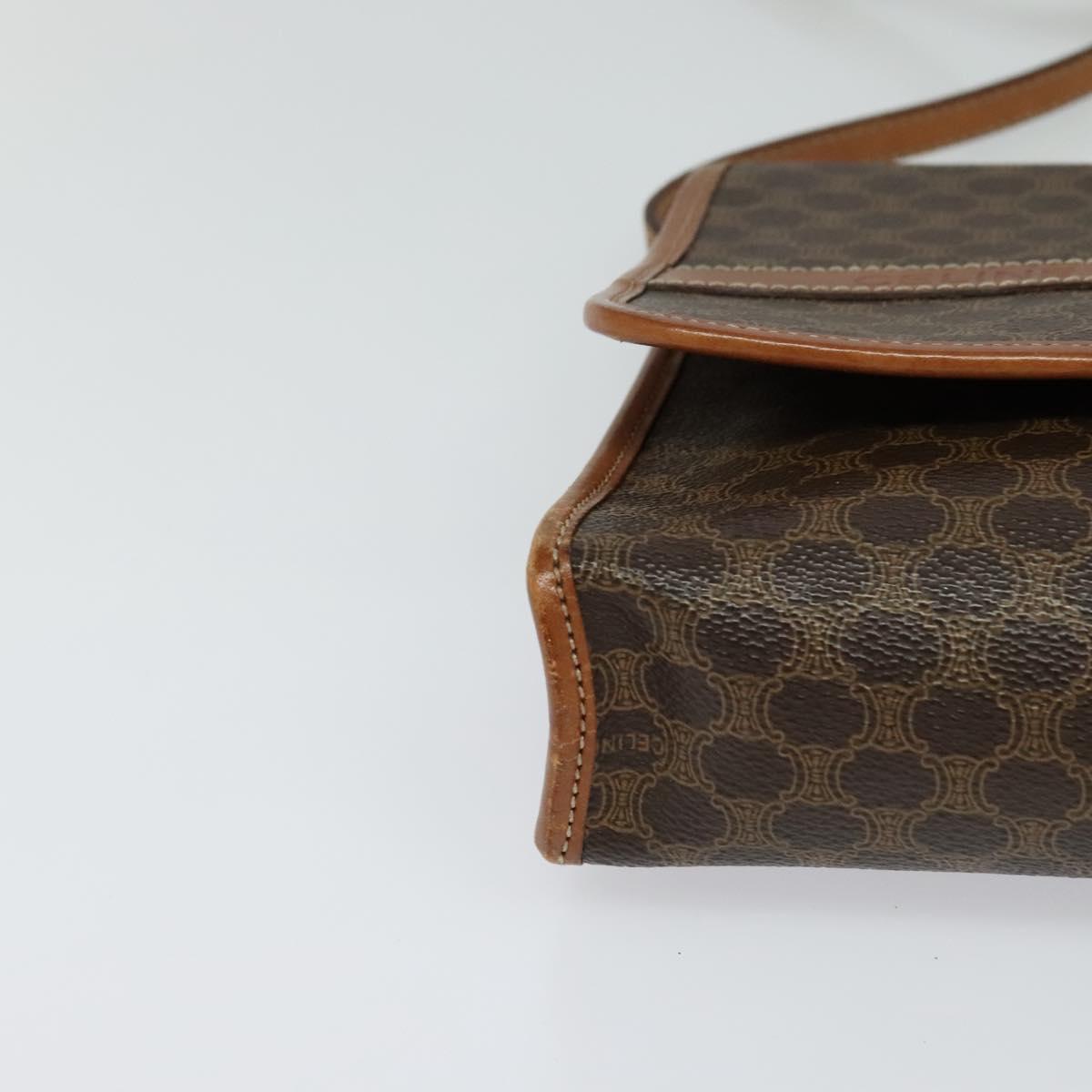 CELINE Macadam Canvas Shoulder Bag PVC Leather Brown Gold Auth sw164