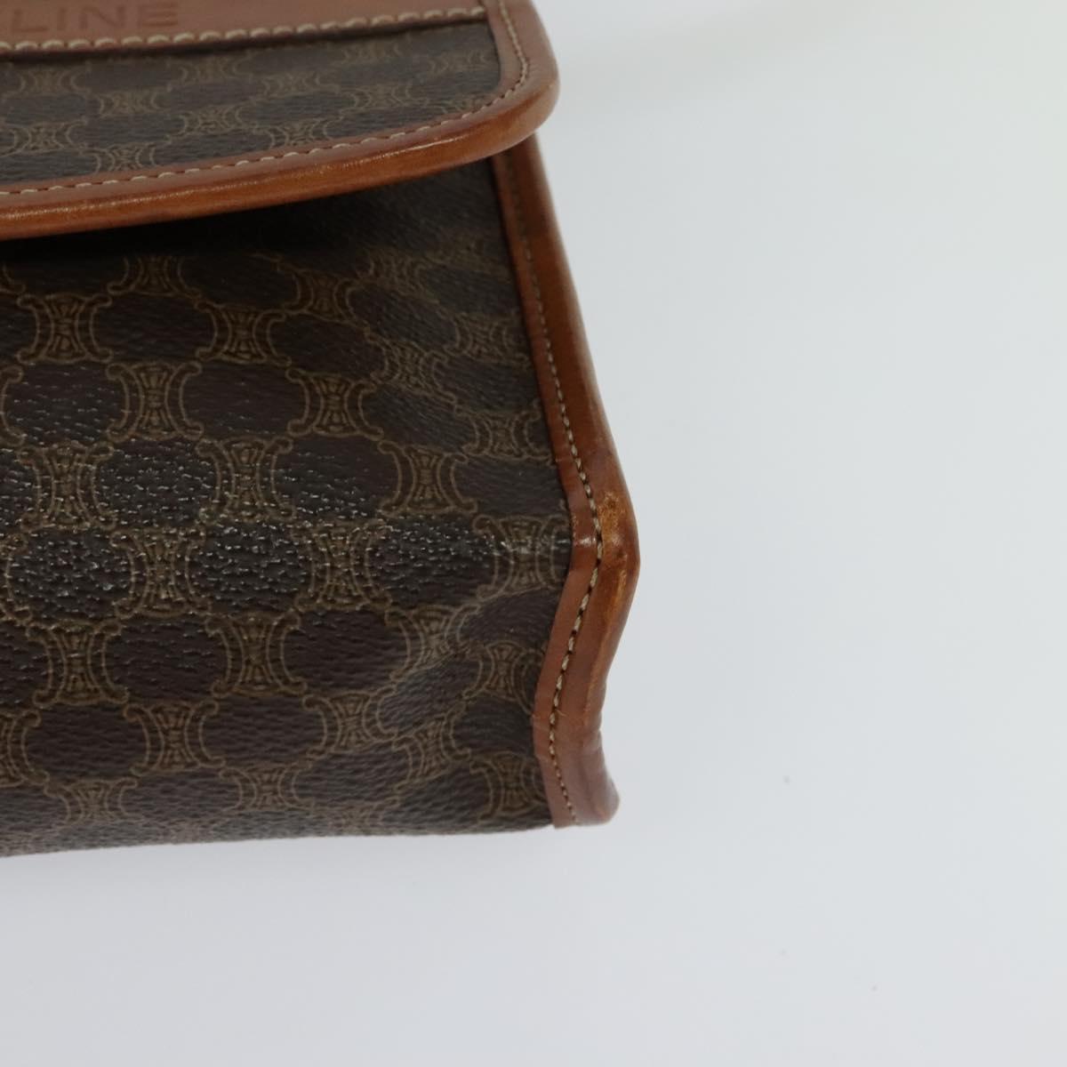 CELINE Macadam Canvas Shoulder Bag PVC Leather Brown Gold Auth sw164